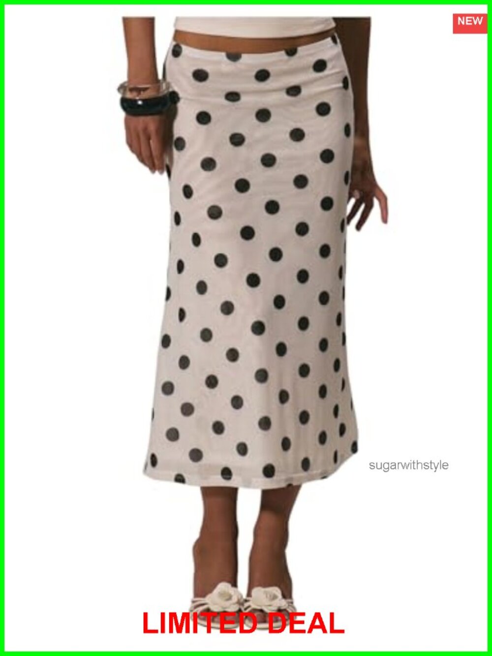 Polka Dots Mesh Flowy Ruffle Midi Skirt Low Waist Summer